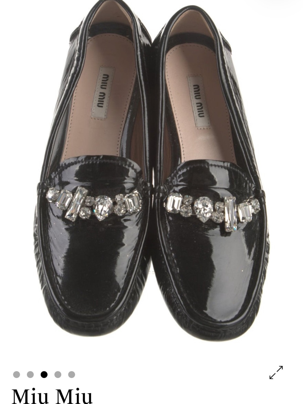Miu Miu Women's Black Patent Leather Embellished Crystal Loafers